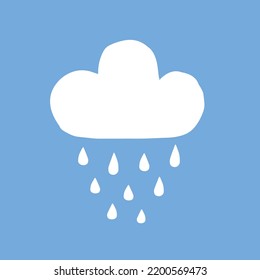 Vector hand drawn doodle sketch raining cloud isolated on blue background