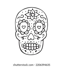 Vector Hand Drawn Doodle Sketch Mexican Sugar Skull Isolated On White Background