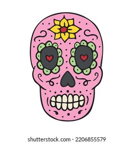 Vector Hand Drawn Doodle Sketch Colored Mexican Sugar Skull Isolated On White Background