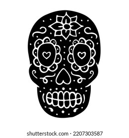 Vector Hand Drawn Doodle Sketch Black Mexican Sugar Skull Isolated On White Background