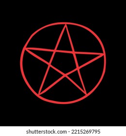 Vector hand drawn doodle sketch red pentagram isolated on black background