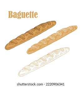 Vector hand drawn doodle sketch baguette bread isolated on white background