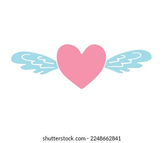 Vector hand drawn doodle sketch heart with wings isolated on white background