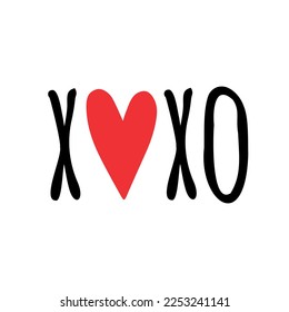 Esbozo de doodle dibujado a mano del vector grabado xoxo con el corazón aislado en fondo blanco