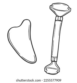Vector hand drawn doodle sketch gua sha face massage roller isolated on white background