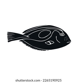 Vector hand drawn doodle sketch black tropical fish isolated on white background