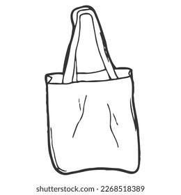 Vector hand drawn doodle sketch grocery shopping eco bag isolated on white background