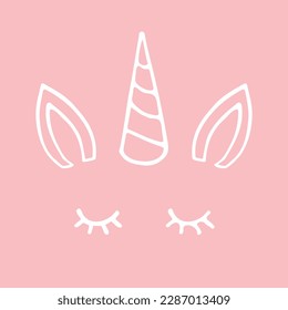 Vector hand drawn doodle sketch unicorn face isolated on pink background