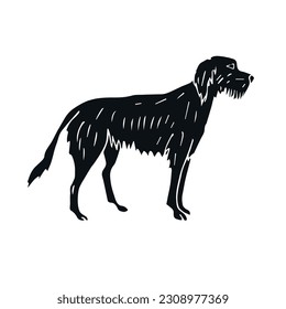 Vector hand drawn doodle sketch black wolfhound dog isolated on white background