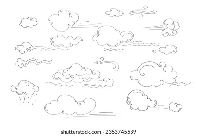 Vector hand drawn doodle sketch style cloudset. Simple outline scribble draw. 