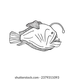 Vector hand drawn doodle sketch angler fish isolated on white background