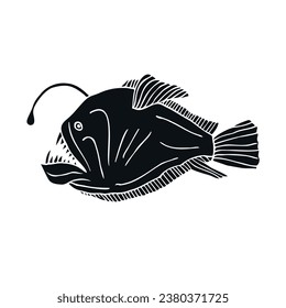 Vector hand drawn doodle sketch black angler fish isolated on white background