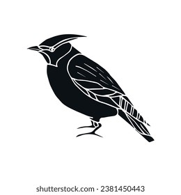 Vector hand drawn doodle sketch black waxwing bird isolated on white background