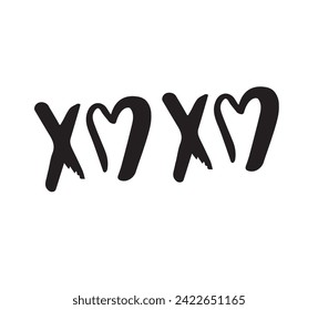 Vector hand drawn doodle sketch xoxo lettering with hearts isolated on white background