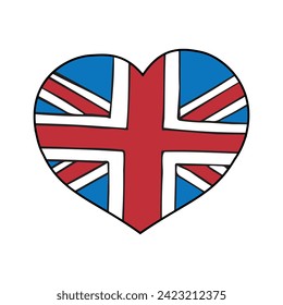 Vector hand drawn doodle sketch colored Great Britain flag heart isolated on white background
