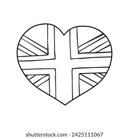 Vector hand drawn doodle sketch Great Britain flag heart isolated on white background