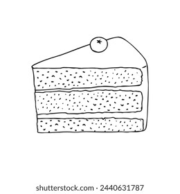 Vector hand drawn doodle sketch outline cake piece isolated on white background