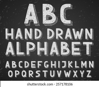 Vector hand drawn doodle sketch alphabet letters written with a chalk on blackboard or chalkboard.
