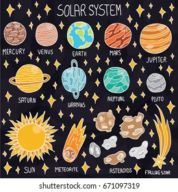 Vector hand drawn doodle space elements.