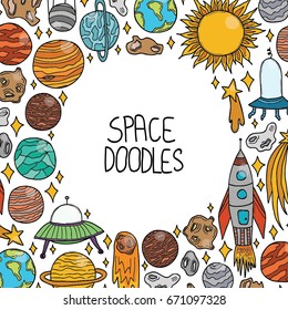 Vector hand drawn doodle space elements.