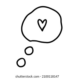 Vector hand drawn doodle speech, thought bubble, conversation cloud with heart on white background