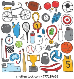 Vector hand drawn doodle sport items set.