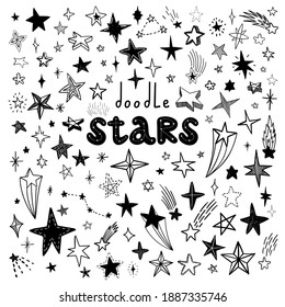 Estrellas de doodle dibujadas a mano por vectores. Colección de iconos