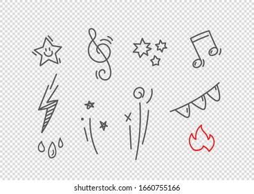 Vector hand drawn doodle style elements isolated on transparent background. Vector elements for design