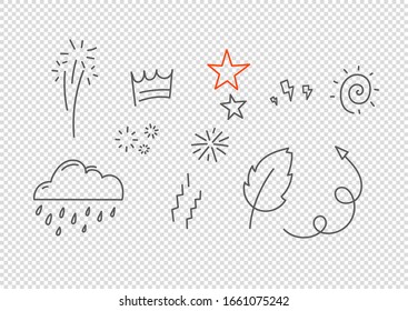 Vector hand drawn doodle style elements isolated on transparent background. Vector elements for design