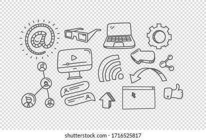 Elementos de estilo de doodle dibujados a mano con vectores aislados en fondo transparente. Elementos Web