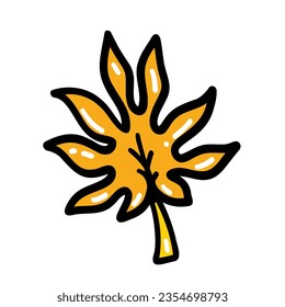 Vector Hand Drawn Doodle Style Autumn Leaf Isolated on White Background. Retro Vintage Style Orange Leaf. Tropical Tree leaf, jungle leaves vector floral print textile background or for website