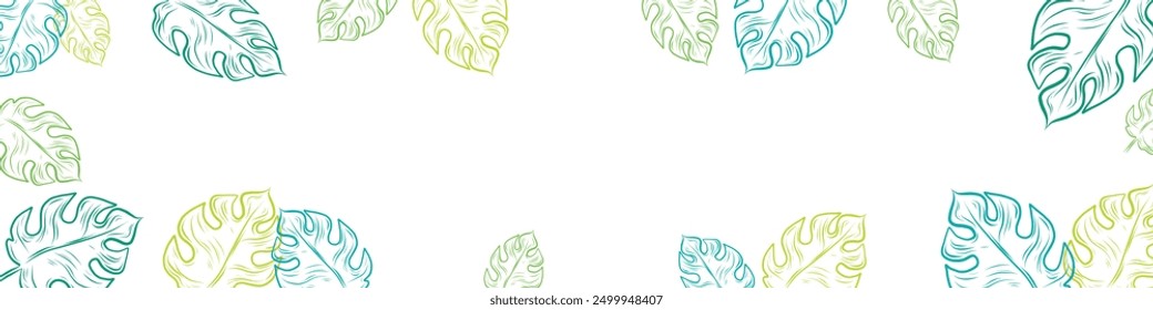 Vector Hand Drawn Doodle Style Palm Leaves Frame Template on White Background. Retro Vintage Style Leaves Texture. Tropical palm leaves, jungle leaves seamless vector tropical and natural background
