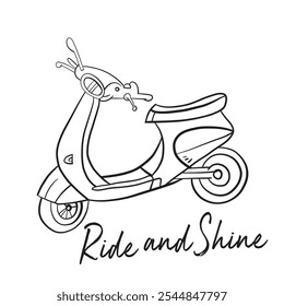 vector hand drawn doodle style motorcycle with stars and sun