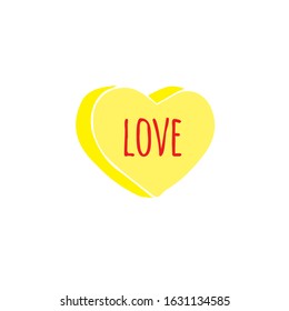 Vector hand drawn doodle sweet heart candy isolated on white background. Flat yellow cartoon conversation text sweet for valentines day