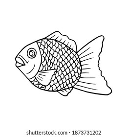 Vector hand drawn doodle taiyaki. Japanese fish-shaped cake. Design sketch element for menu cafe, restaurant, label and packaging. Illustration on a white background.