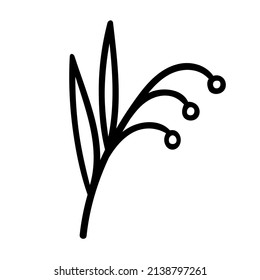 Vector Hand Drawn Doodle Twig with Berries. Isolated Cartoon Outline Branch Illustration.