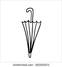 Vektor handgezeichnet Dodle Regenschirm-Gehstock. handgezeichnete lineare Abbildung für Druck, Web. doodle-grafische Elemente für Ihr Design.