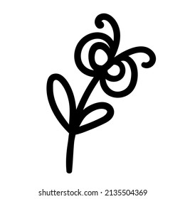 Vector Hand Drawn Doodle Unusual Flower on a Stem with Leaves. Stylized Floral Decorative Element.