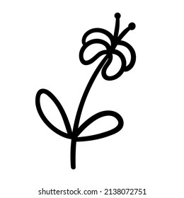 Vector Hand Drawn Doodle Unusual Flower on a Stem with Leaves. Stylized Floral Decorative Element.