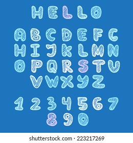 Vector hand drawn doodle uppercase colorfull font in sketch style