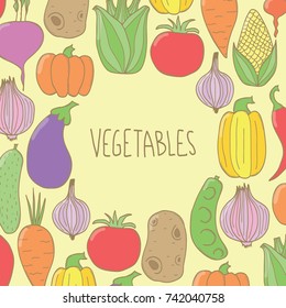 Vector hand drawn doodle vegetable frame.