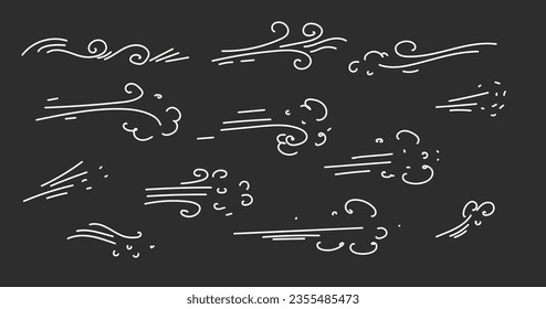 Vector hand drawn doodle wind line sketch set. gust design isolated on white background