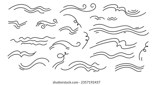 Vector hand drawn doodle wind line sketch set. gust design isolated on white background