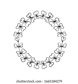 Vector hand drawn doodle wreath. Ink illustration  for anniversary cards, wedding invitations, Valentines day cards, badges, emblems.