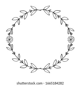 Vector hand drawn doodle wreath. Ink illustration  for anniversary cards, wedding invitations, Valentines day cards, badges, emblems.