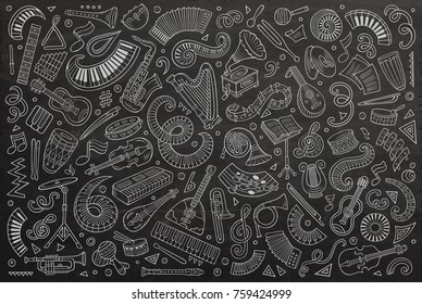 Vector hand drawn doodles cartoon set of classical musical instruments objects and elements