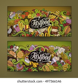 Vector hand drawn doodles food banners design templates set