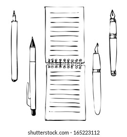 Vector hand drawn doodles of objects and office items.