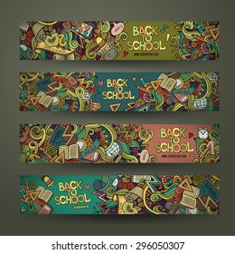 Vector hand drawn doodles school design banners template set