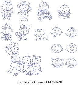 Vector hand drawn doodles sketches of babies